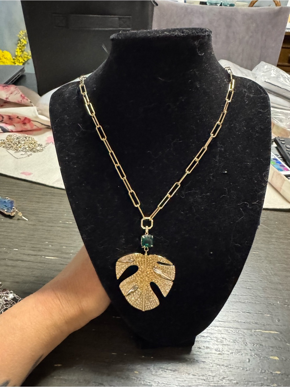 Brighton retired Gold Leaf Pendant Necklace with Green Accent - Women Jewelry